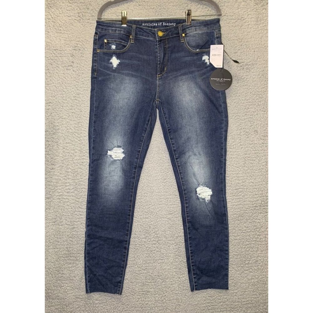 Articles of Society Women Blue Distressed Stretch Skinny Ankle Jeans Size 31 NWT